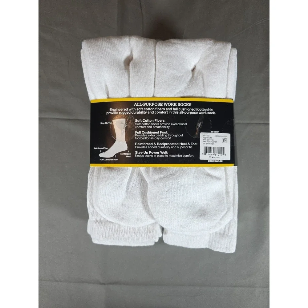 DICKIES Men's All Purpose Cushion Crew Work Socks White Size 6-12 - 10 Pairs‎